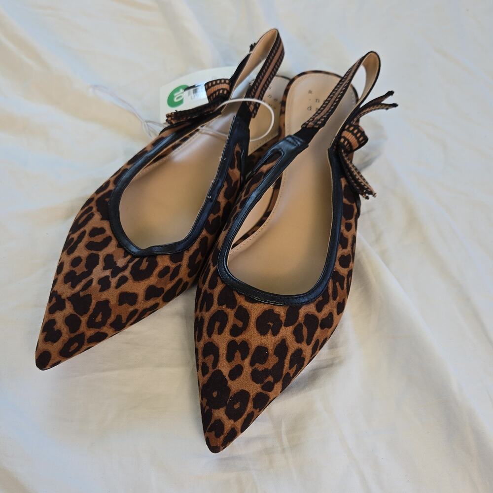 #51 A New Day Animal Print Pointed Flats Bow Accent Brown Black Women's Size 10
